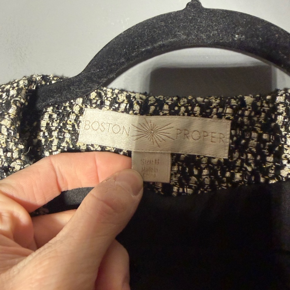 Boston Proper Parisian Black White Tweed Blazer Jacket Size 6 - Picture 4 of 4